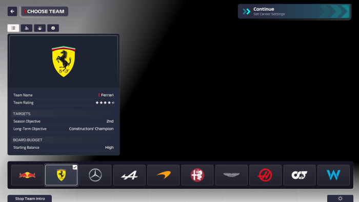 F1 Manager 2023 Ferrari overview.